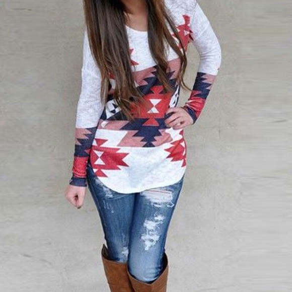Unbranded Tops - Aztec Burnout Long Sleeved Shirt